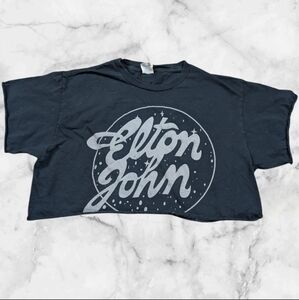 Black Elton John Cropped Cut Tee